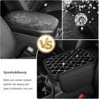 Bling Center Console Cover with 2 Side Pockets Fit for Venza Multi-Functional Car Armrest Cushion Diamond-Studded Rhombus Pattern Style(Black&Silver Diamond)