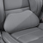 Lumbar Support Pillow for Car, Premium Leather Memory Foam Lumbar Cushion for Lower Back Pain Relief, Universal Back Support for Driving, Home & Office Chairs, Gray, 1 Pack