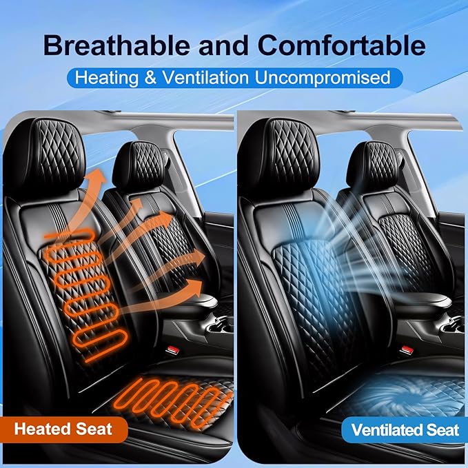 Fit CX-5 Car Seat Covers (Front Pair) for Select Mazda CX5 2013-2024 2025 2026 - Premium Full Coverage Leather, Airbag Compatible, Waterproof & All Weather Seat Cushion Protector, Black