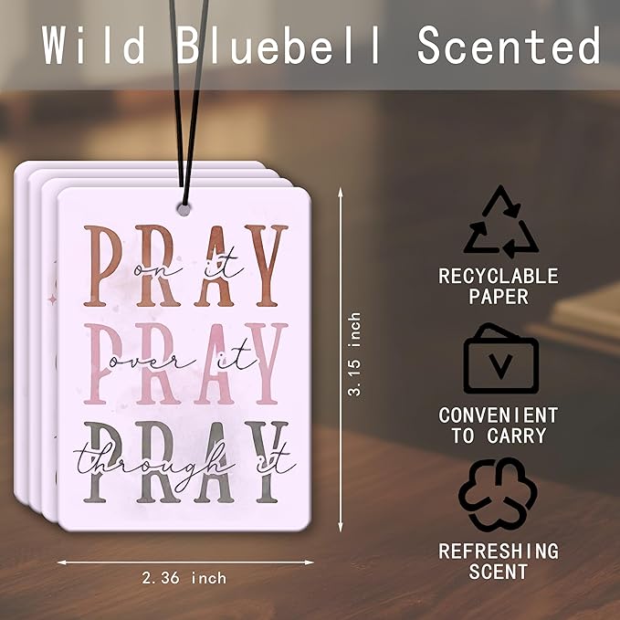 Christian Car Air Freshener 4 Pcs, Pink Inspirational Bible Quote Scented Hanging Decor for Women, Vehicles Home Church, Faith Based Mirror Gift