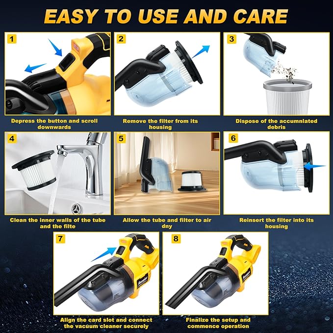 Cordless Vacuum Compatible with DeWalt 20V Battery, 5 in 1 Brushless Vacuum Cleaner with 50KPA 500W Powerful Motor, 50 CFM Portable Hand Vacuum for Home Wood Floor, Carpet, Car (Battery Not Included)
