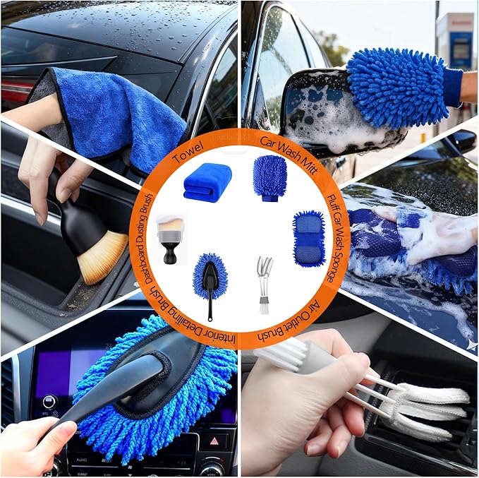 MIAOKE 41Pcs Professional Car Detailing Kit, Car Wash Kit with Portable Handbag, Wet and Dry Use Car Cleaning Kit, Durable Drill Brush, Apply to Interior, Exterior, Wheels, Trucks, Motorcycles