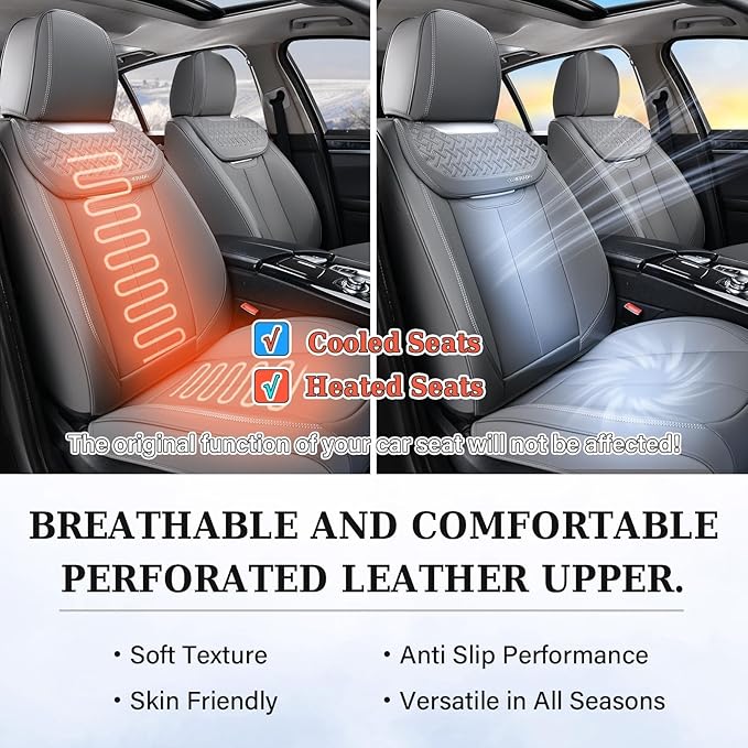 Coverado Car Seat Covers Front Seats, Luxury Nappa Leather Waterproof Seat Covers for Cars, Universal Front Seat Covers, Driver Seat Protector Automotive Interior Accessories Fit for Most Cars,(Gray)