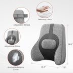COMFIER Back Lumbar Support Pillow for Office, Heated Back Support with 4 Shiatsu Massage Heads & Heating Function, Memory Foam Lumbar Pillow for Computer Gaming Chair-Gray