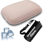 Cooling Camping Pillow, Memory Foam Travel Pillow with Adjustable Buckle Strap & Storage Bag, Compact Small Pillow for Airplane, Car Lumbar, Office, Washable Cooling Cover, Sakura Pink