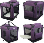 EliteField 3-Door Folding Soft Dog Crate with Carrying Bag and Fleece Bed (2 Year Warranty), Indoor & Outdoor Pet Home (36" L x 24" W x 28" H, Purple)