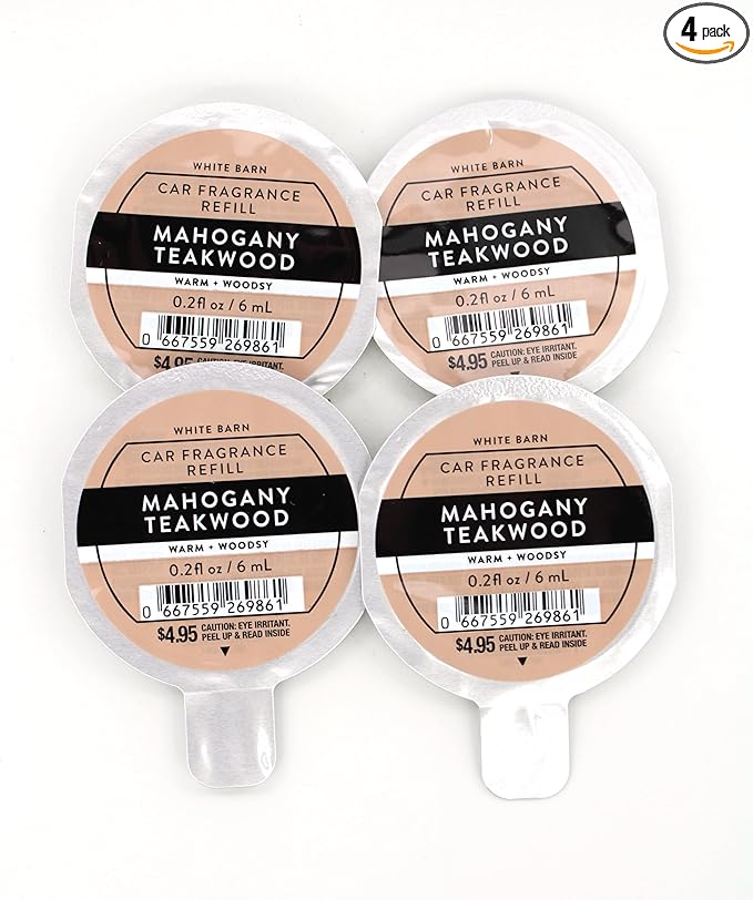 Generic Mahogany Teakwood, Bath and Body, Car Fragrance Refill, 0.2 fl oz each, 4 pack, Beige