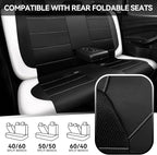 CAR PASS Universal Leather Car Seat Covers Full Set with Sporty Design, Breathable All Season Easy to Clean Anti-slip Wear-Resistant Automotive Seat Covers Fit for Most Cars, SUVs, Trucks, Black White