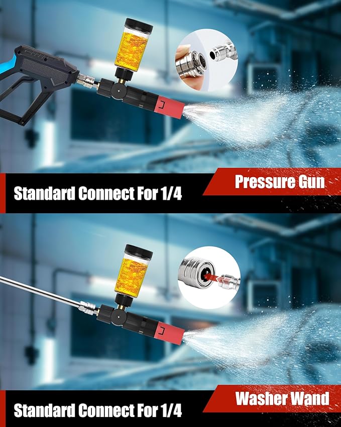 Foam Cannon for Pressure Washer with 1/4'' Quick Connector, Power Washer Soap Cannon with Adjustable Nozzle, Compatible with Most Pressure Washer, 4500 PSI