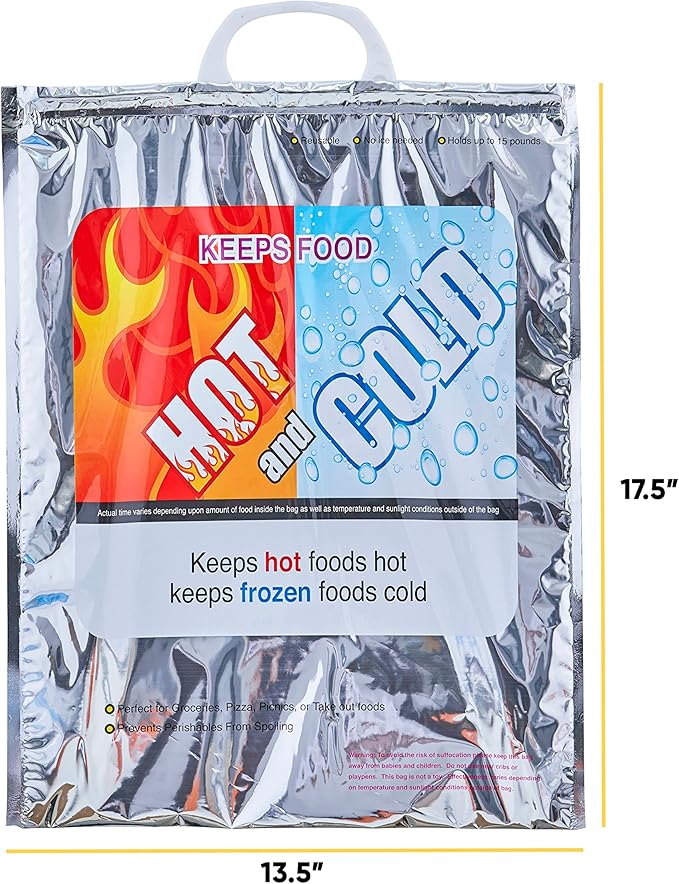 Superio Hot and Cold Insulated Bags for Food Delivery, Grocery Shopping Bags, Food Storage for Hot and Frozen Food for Travel, Disposable Cooler Bag, Reinforced Thermal Lunch Bag (3, 13.5"x17.5")