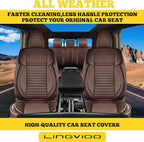 LINGVIDO Full Set Car Seat Covers, Faux Nappa Leather, Airbag Compatible and Waterproof Protectors for Sedans SUVs, Breathable Interior for Active Families, Pets, and Commuters (5 Seats, Brown)