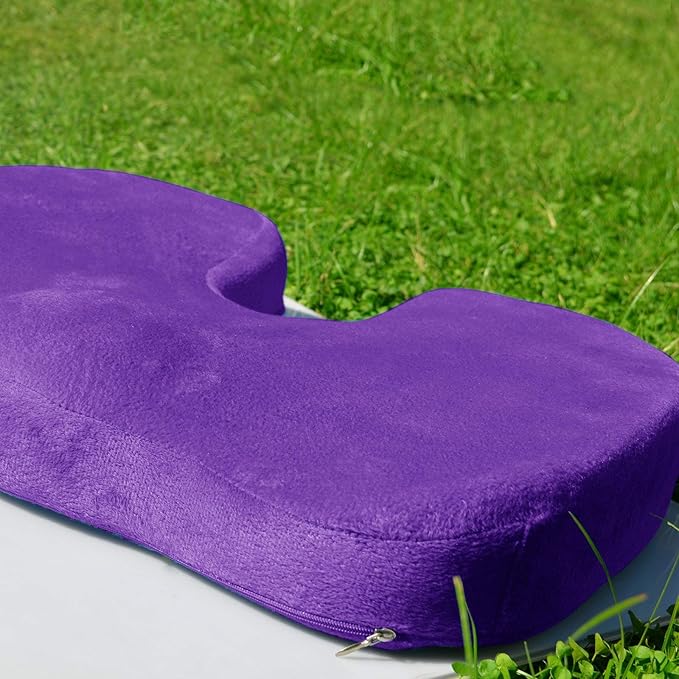 Bookishbunny 2pc High Resilience Memory Foam Seat Chair Waist Lumbar Back Support Cushion Pillow Car Office Home (Purple)