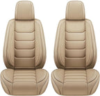 Full Coverage Faux Leather Car Seat Covers,Automotive Seat Covers for Cars,SUVs Pick-up Truck, Car Seat Cushion, Beige Seat Covers,Front Seat Cover,Car Seat Protector