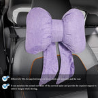 Bow Car Headrest Pillow, Breathable Ergonomic Auto Neck Cushion with Adjustable Strap, Comfy Vehicle Neck Support Pillow Cute Bow Girl-Style Decoration for Driving Seats (Purple)