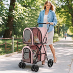 Giantex Double Pet Stroller with 2 Detachable Carrier Bags, Safety Belt, 4 Lockable Wheels, Folding Cat & Dog Stroller for Small Medium Pets, Cats Dogs Puppy Travel Strolling Cart (Pink)