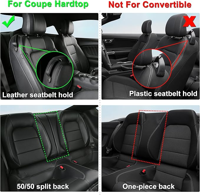GIANT PANDA Customized Full Set Car Seat Covers Fit Ford Mustang Coupe Hardtop 2015 2016 2017 2018 2019 2020 2021 2022 2023 2024 2025 2026- (Black+Grey)