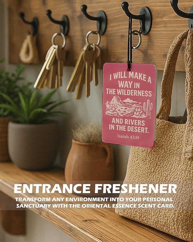 Pink Western Christian Cologne Car Air Freshener 4 Pcs, Retro Cowgirl Bible Verses Hanging Air Freshener for Cars Bathroom Dorm Books Decor, Western Religious Accessories Gifts for Women Girls