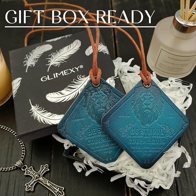 Leather Air freshener for Car Leather Car Scents Air Freshener Encouragement Gifts for Christian Men Be Strong and Courageous Lion Christian Gifts for Men Unique