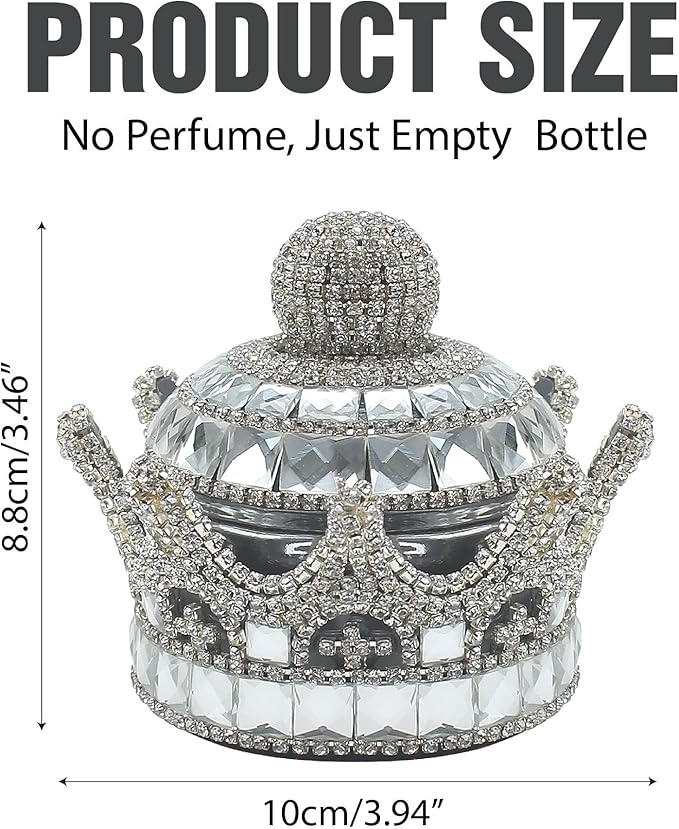 Crown Air Freshener for Car, Crystal Fragrance Diffuser, Air Freshener Holder, Crystal Crown Fresheners Ornament Bottle for Car Dashboard Interior Home Office Decoration (Silver, No Perfume)