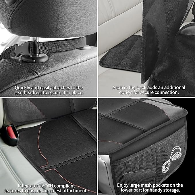 Car Seat Protector with Thickest Padding,Waterproof 600D with Storage Pockets,Non-Slip Pets Fabric Child Baby Cover Leather Reinforced Vehicle Seat 1 Pack (Black)