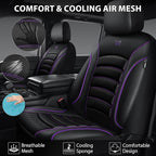 CAR PASS Comfortable 3D Foam Mesh Leather Car Seat Covers Front, Air Cool Mesh Breathable Front Seat Covers for Car, Universal for SUV Truck Sedan Automotive, Airbag Compatible,Black Purple