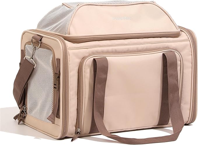 FUKUMARU Expandable Cat Carrier, 18x11x11 Soft Cat Travel Carrier, Ventilate Airline Approved Dog Carrier, Durable Small Dog Carrier with Anti-Scratch Mesh, Escape-Proof Pet Carrier for Cat, Pink
