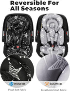 Infant Car Seat Insert with Removable Cushion for Preemie to Toddler, Reversible Newborn Carseat Insert for Baby Head Body Support, Fits for Stroller, Baby Swing, Bouncer (Black Star)