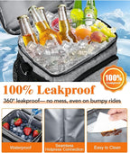 Insulated Lunch Bag for Men & Women, 9L Leakproof Lunch Box Soft Cooler Tote with 5 Pockets, 600D Oxford, EVA Lining, Adjustable Strap for Work, Picnic, Beach&Travel-Grey