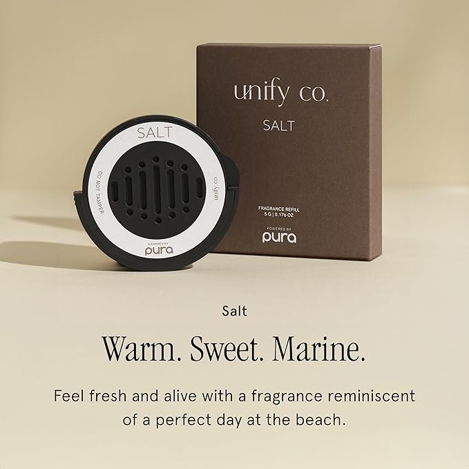 Pura & Unify Co. Car Scent Refill - Fragrance for Pura Car Diffuser - Clean & Safe Luxury Diffuser Scent - Long-Lasting Fragrance for 30 Days of Aroma - Spring & Summer Household Essential - Salt