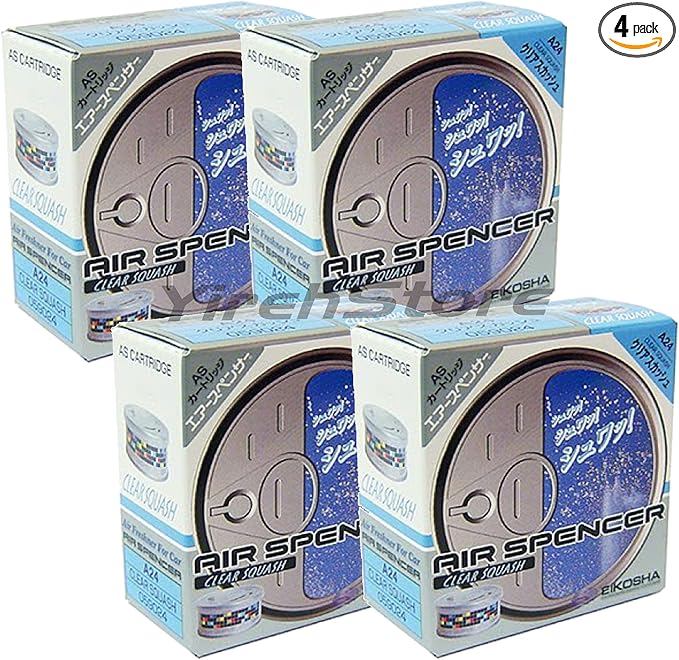 Air Spencer Cartridge Clear Squash Scent 4-Pack Car Air Freshener, Heavy Duty, Last Long, JDM AS A24 Eikosha Japan