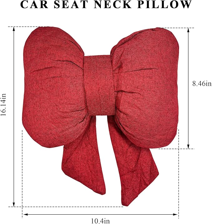 Bow Car Headrest Pillow, Breathable Ergonomic Auto Neck Cushion with Adjustable Strap, Comfy Vehicle Neck Support Pillow Cute Bow Girl-Style Decoration for Driving Seats (Red)
