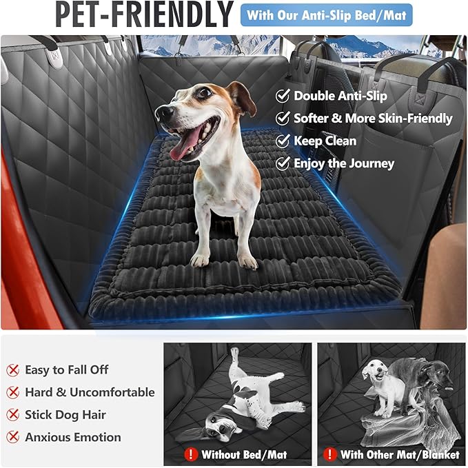 Dog Bed for Truck Back Seat Non-Slip, Truck Dog Bed Soft and Comfortable, Back Seat Pet Bed Mat for Travel, Pet Car Blanket for Backseat Extender and Seat Covers Black 59”X27.5”