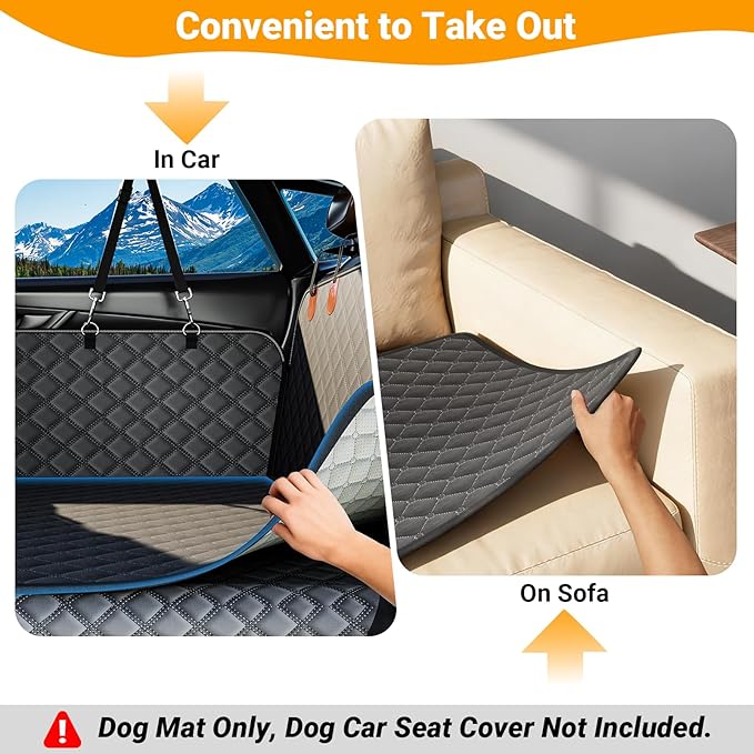 PetDance【Grab &Go Slim Dog Mat for Car Back Seat, Portable Pet Bed Mat for Trucks, 【Waterproof & Easy-Care】 Car Seat Blanket for Dogs, Fits SUV, Truck & Sedan, 23x52 inch