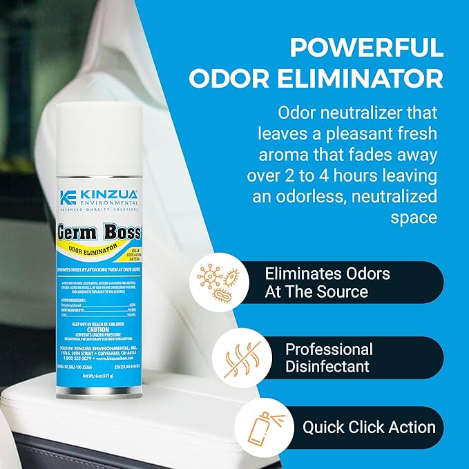 Kinzua Environmental Germ Boss Strong Odor Eliminator, Fast-Acting Cleaning & Deodorizing Fogger, Mold Bomb Fogger for Smell Control with Fresh Scent, Covers Up to 1,000 cu ft, 6 oz