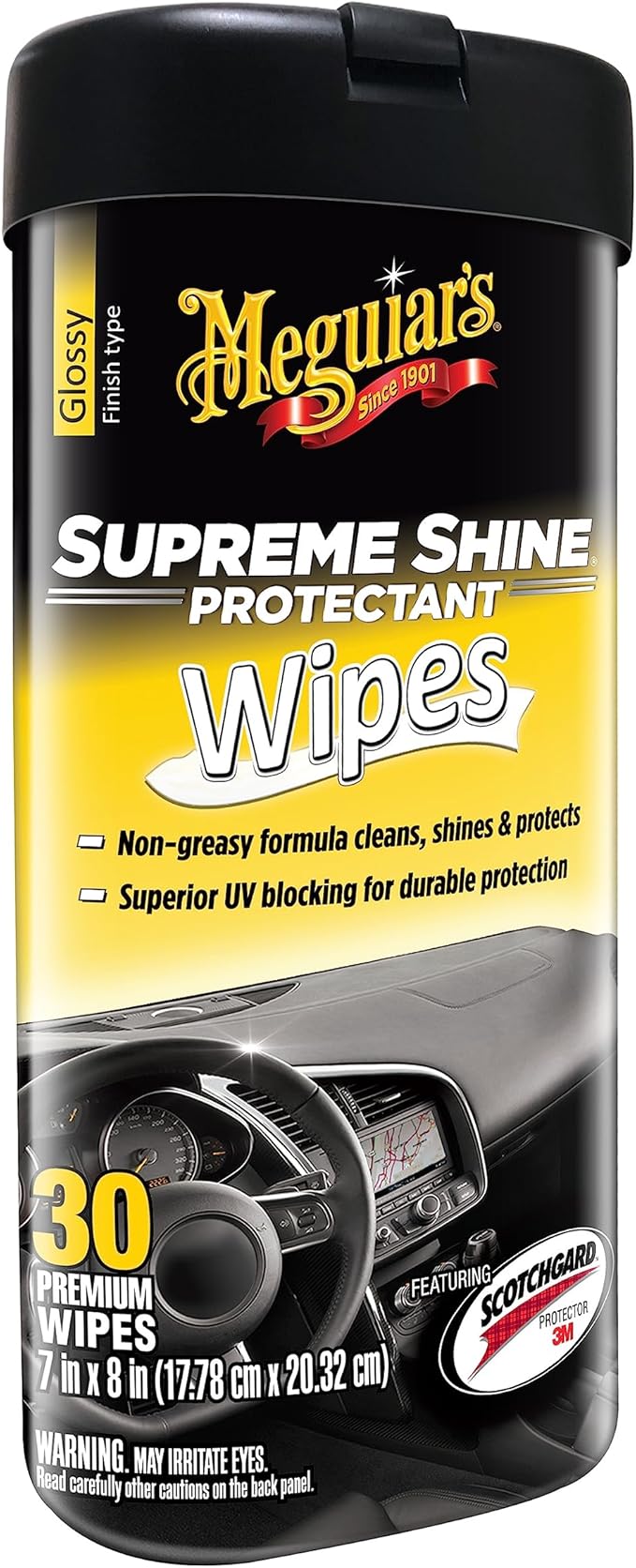 Meguiar's Supreme Shine Protectant Wipes - Convenient Protectant Wipes with UV Blocking for Durable Protection, Premium Car Wipe that Clean and Leave a Non-Greasy Glossy Shine, 30 Count