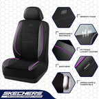 Skechers Air-Cooled Memory Foam Seat Covers,Mesh Thick Car Seat Covers,Piping Leather Car Seat Cover,Airbag Compatible,Automotive Comfort for Most Cars, Vans, Trucks, SUV(Purple, Full Set)