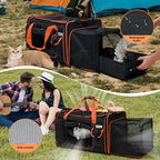 Expandable Extra Large Cat Carrier for 2 Cats with Litter Box for Kitten, Large Cat Small Dog Pet - Collapsible Double Cat Large Pet Carrier for Car Travel Outdoor Camping