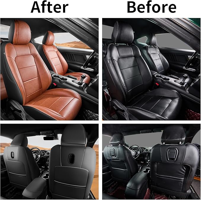 2 Pack Front Seat Cover for Ford Mustang Coupe Hardtop 2015-2026 (NOT FIT Convertible) Faux Leather Waterproof Seat Cover for Cars (Brown+Black-Front)