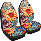 BIGCARJOB Blossoms Flower Car Seat Covers for Womens,Full Set of 2 Pcs Bohemian Floral Style Auto Front Seat Protector Durable Saddle Blanket Vehicle Seat Interior Accessories Cushion Pads