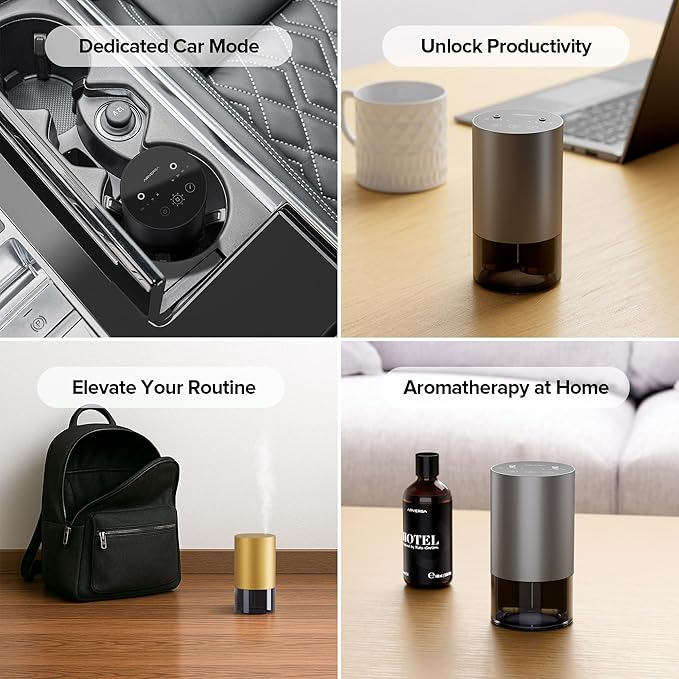 Airversa Dual-Nozzle Waterless Essential Oil Diffuser for Home Rechargeable Scent Diffusers with 5 Timer Settings, 4 Mist Levels with Vehicle Mode for Car Room Studio Office, Mint Metal