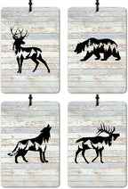 Rustic Animal Mountain Car Air Freshener 4 Pcs, Vintage Deer Bear Wolf Elk Mountain Air Freshener Hanging for Cars Books Closet Drawer, Animal Lover Gifts Car Accessories for Women Men
