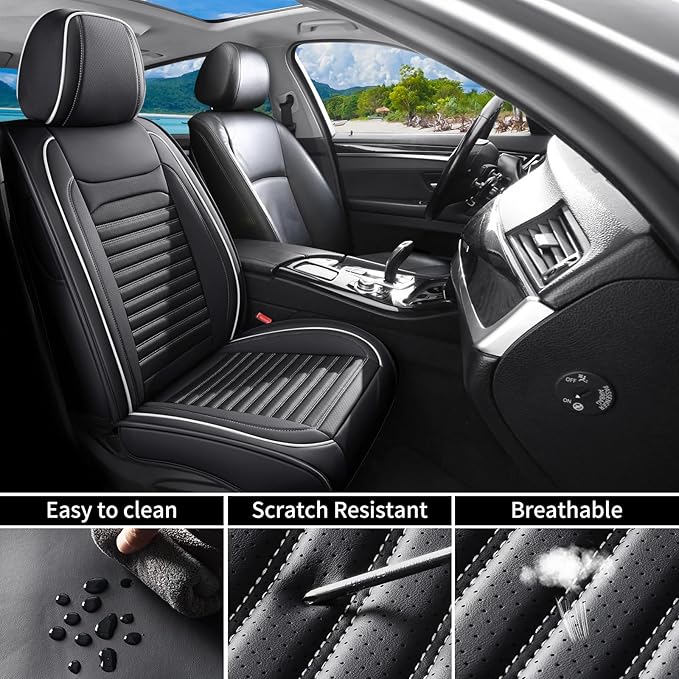 Car Seat Covers Full Set Fit for Toyota RAV4 Hybrid 2016-2025, Premium Faux Leather Car Seat Protector, Breathable, Anti-Slip, Comfortable & Durable (Black&White,Full Set)