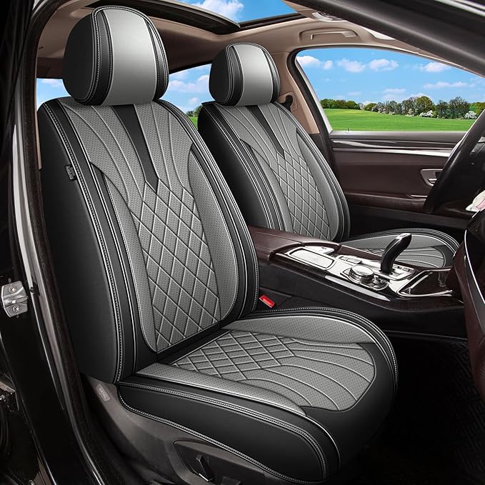 Car Seat Covers Front Pair for Nissan Rogue 2010-2023 2025 2026: Breathable Perforated Leather Seat Cover (Black&Grey)