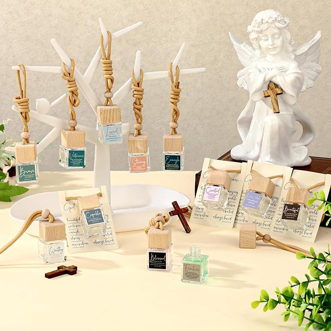 Maxdot 24 Set Christian Gift Bulk Church Empty Hanging Car Air Freshener Diffuser Bottles 8ml for Essential Oils Religious Biblical Gifts for Women Men Employee Social Worker Nurse Gifts
