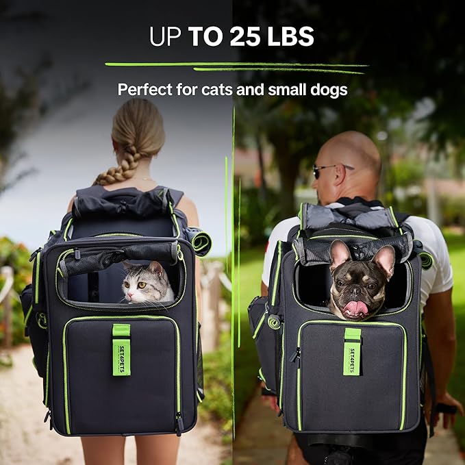 Cat Carrier Backpack for Travel & Car with Seat Belt Safety System, Expandable Pet Carrier for Cats & Small Dogs up to 25 lbs, Breathable, Durable, Foldable, Travel Friendly