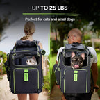 Cat Carrier Backpack for Travel & Car with Seat Belt Safety System, Expandable Pet Carrier for Cats & Small Dogs up to 25 lbs, Breathable, Durable, Foldable, Travel Friendly