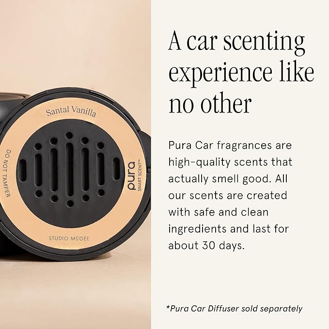 Pura and Studio McGee - Fragrance for Car Diffuser - Clean & Safe Luxury Scent Refill - Long-Lasting for 30 Days of Aroma - Must-Have Accessory - Santal Vanilla