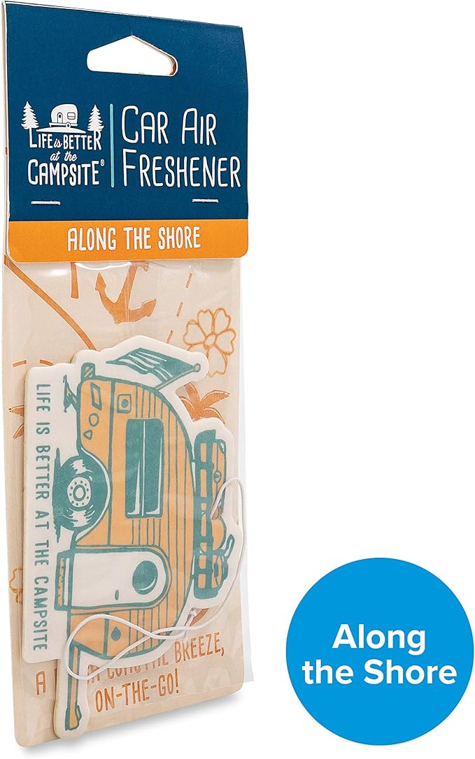 Camco Life is Better at The Campsite Air Freshener - Features Along the Shore Fragrance & Elastic Cord - Use in the Car or RV & Camper - Features Retro RV Design (53363)