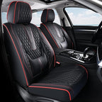 Coverado Front Seat Covers, Car Seat Covers Front Seats, Nappa Leather Seat Covers for Cars, Waterproof Seat Covers with Lumbar Support Universal Fit for Most Cars SUV Trucks (Front, Black-Red line)