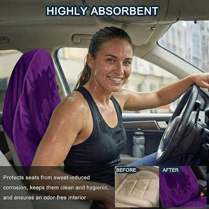 Car Seat Towel Cover, Universal Front Seat Protector for Cars, SUVs and Trucks, Sweat Towel Car Seat Cover for Gym, Yoga, Swimming, Pets and Family Travel, Profound Purple, 2 Pack